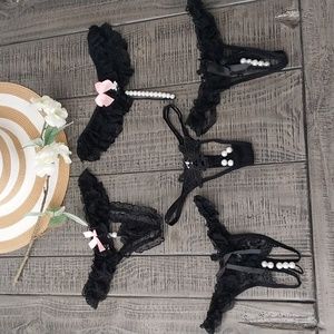 [5 Pack ] Sexy Lace Thongs & G-Strings, Sheer & Skimpy  Black Lace Trim Panties.